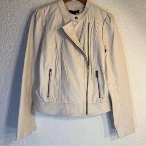 Halogen blush pink leather moto jacket. Size M. Asymmetrical Zip